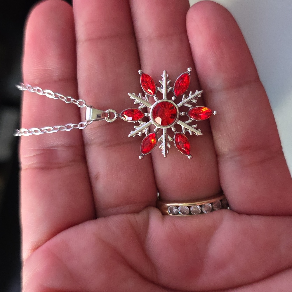 Red Snowflake Pendant Necklace - Picture 4 of 5